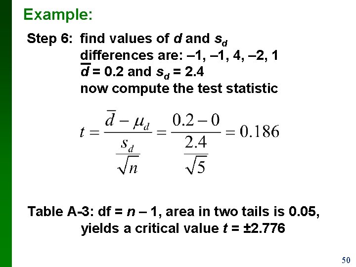 Example: Step 6: find values of d and sd differences are: – 1, 4,