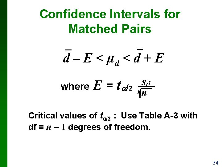 Confidence Intervals for Matched Pairs d – E < µd < d + E