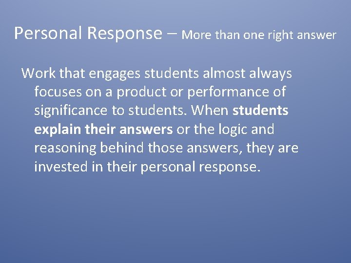 Personal Response Task Student Engagement As presented by John Antonetti November