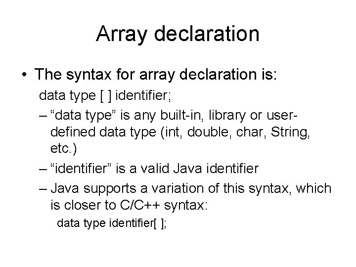 Introduction to arrays Data in economy size packages