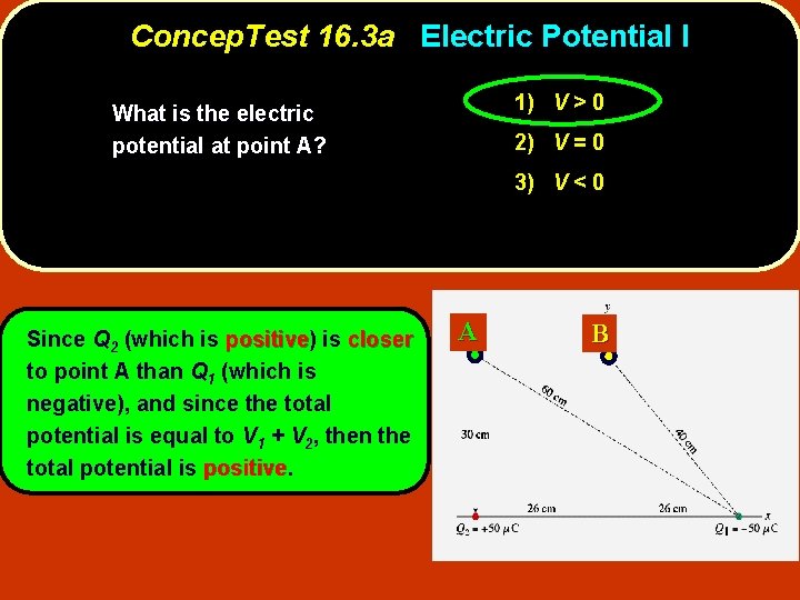 Concep. Test 16. 3 a Electric Potential I 1) V > 0 What is