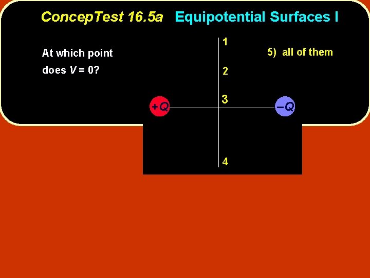 Concep. Test 16. 5 a Equipotential Surfaces I 1 At which point does V