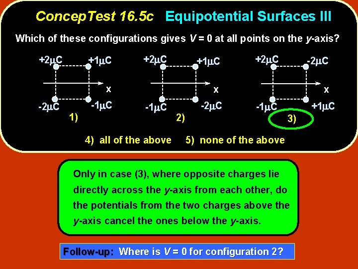 Concep. Test 16. 5 c Equipotential Surfaces III Which of these configurations gives V