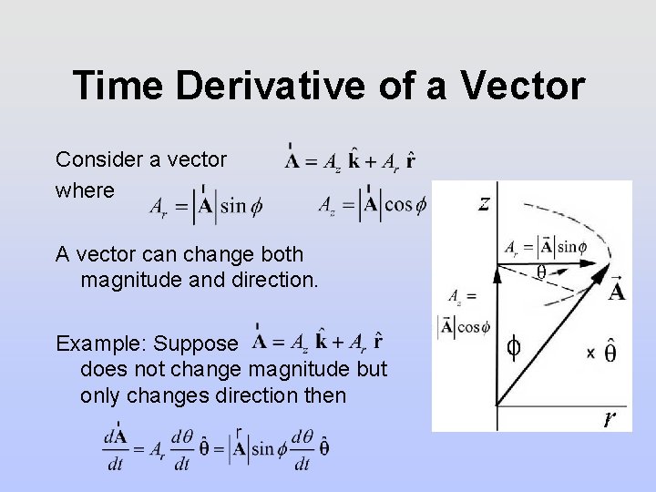 Time Derivative of a Vector Consider a vector where A vector can change both