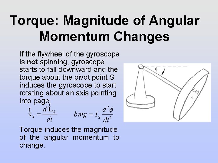 Torque: Magnitude of Angular Momentum Changes If the flywheel of the gyroscope is not