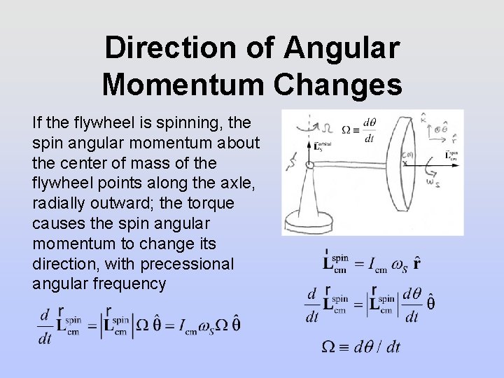 Direction of Angular Momentum Changes If the flywheel is spinning, the spin angular momentum