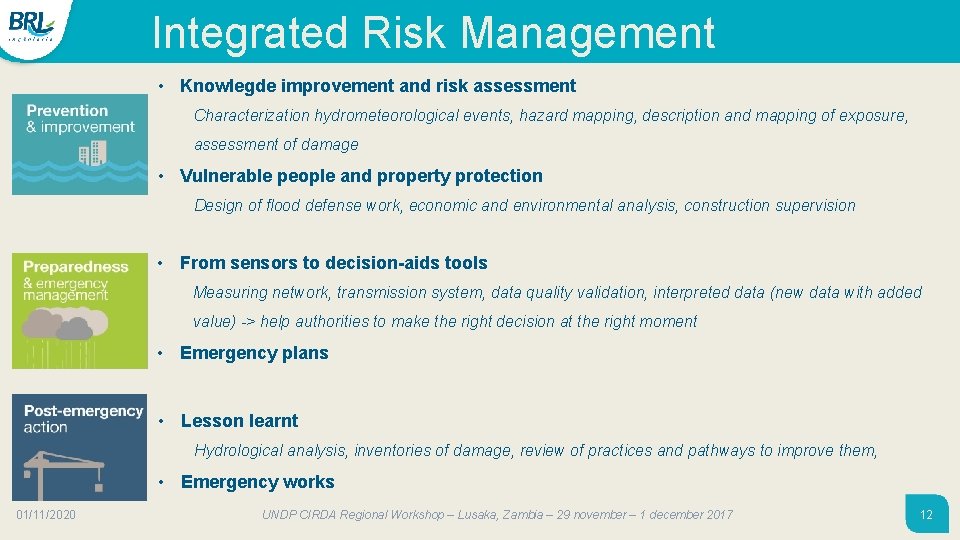 Integrated Risk Management • Knowlegde improvement and risk assessment Characterization hydrometeorological events, hazard mapping, Integrated Risk Management • Knowlegde improvement and risk assessment Characterization hydrometeorological events, hazard mapping,