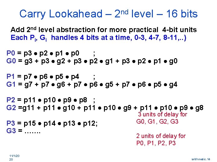 Carry Lookahead – 2 nd level – 16 bits Add 2 nd level abstraction