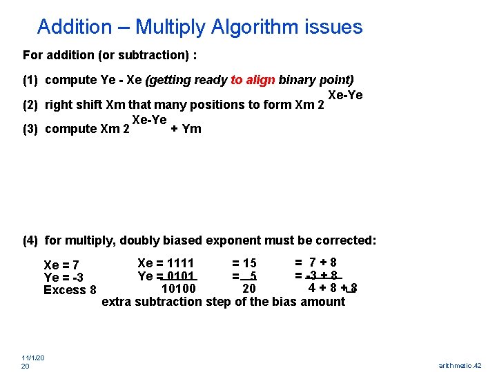 Addition – Multiply Algorithm issues For addition (or subtraction) : (1) compute Ye -