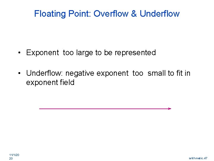 Floating Point: Overflow & Underflow • Exponent too large to be represented • Underflow: