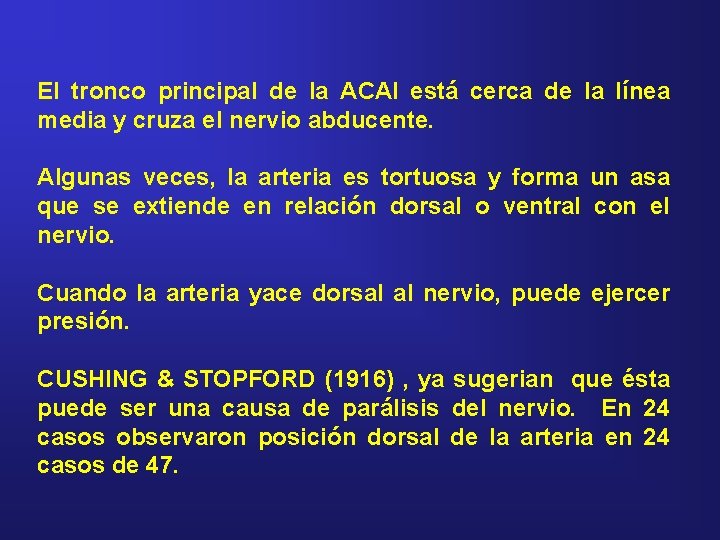 El tronco principal de la ACAI está cerca de la línea media y cruza