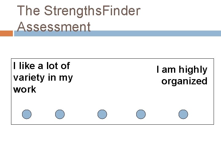 The Strengths. Finder Assessment I like a lot of variety in my work I