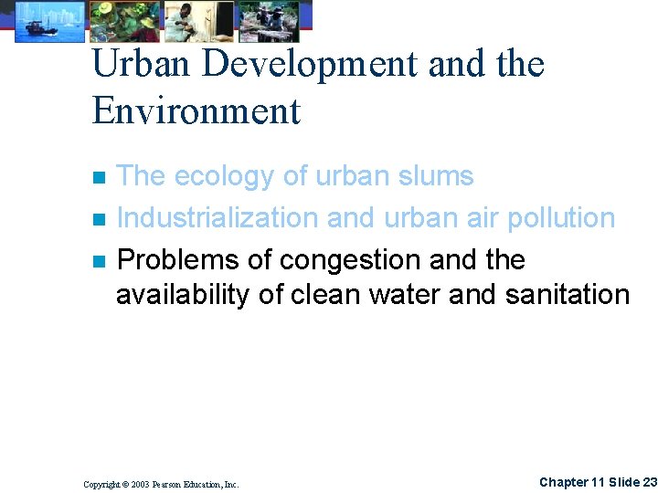 Urban Development and the Environment n n n The ecology of urban slums Industrialization