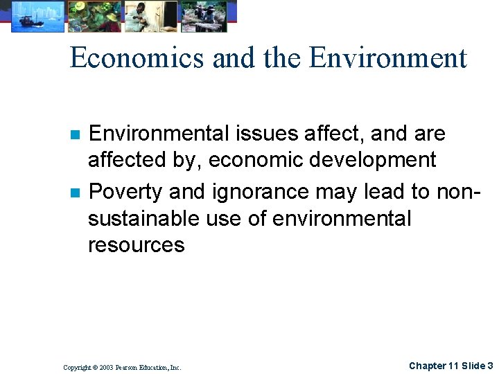 Economics and the Environment n n Environmental issues affect, and are affected by, economic