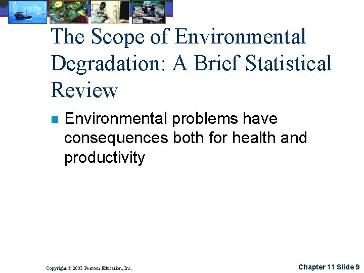 The Scope of Environmental Degradation: A Brief Statistical Review n Environmental problems have consequences