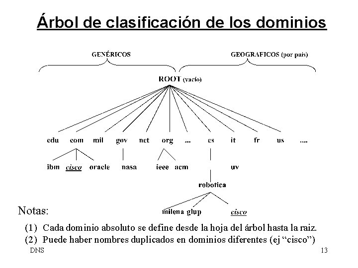 Árbol de clasificación de los dominios Notas: (1) Cada dominio absoluto se define desde