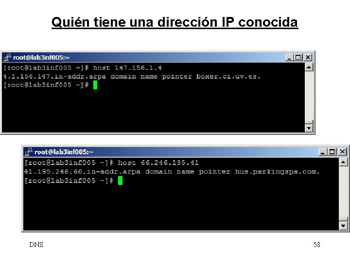 Quién tiene una dirección IP conocida DNS 58 