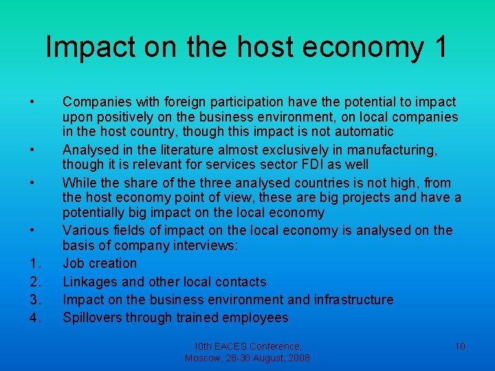 Impact on the host economy 1 • • 1. 2. 3. 4. Companies with Impact on the host economy 1 • • 1. 2. 3. 4. Companies with