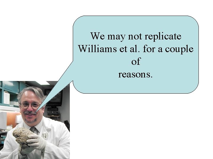 We may not replicate Williams et al. for a couple of reasons. 