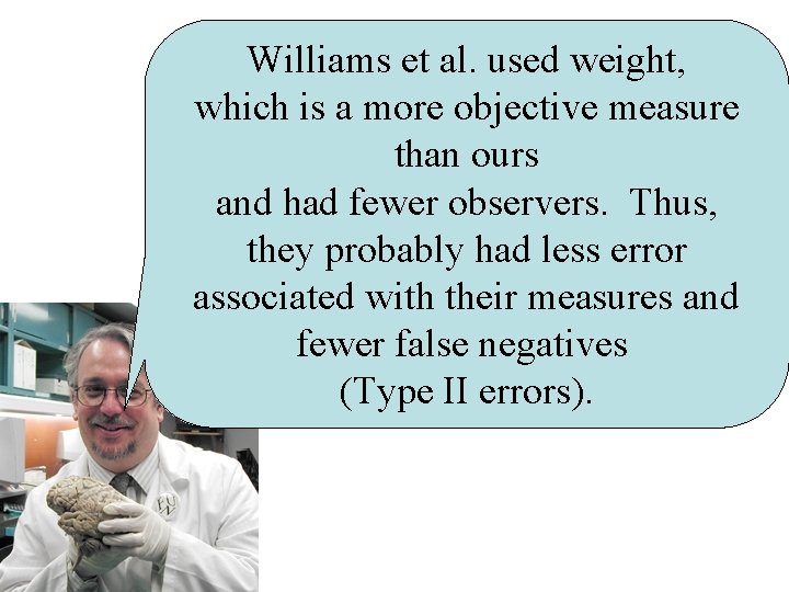 Williams et al. used weight, which is a more objective measure than ours and