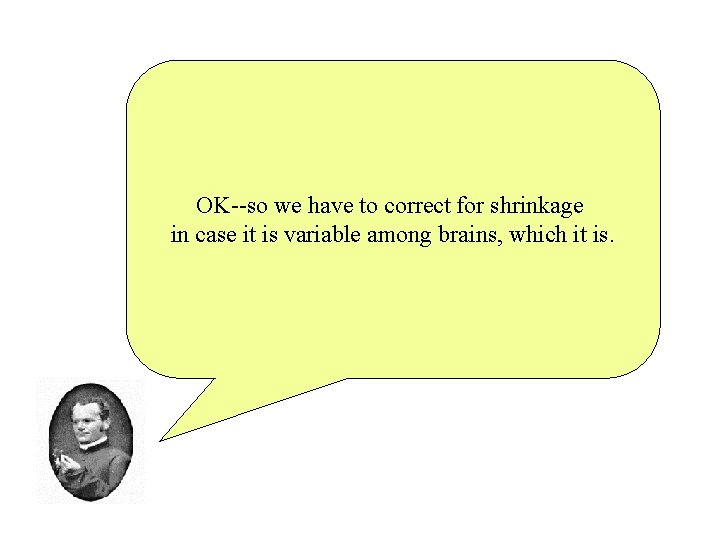 OK--so we have to correct for shrinkage in case it is variable among brains,