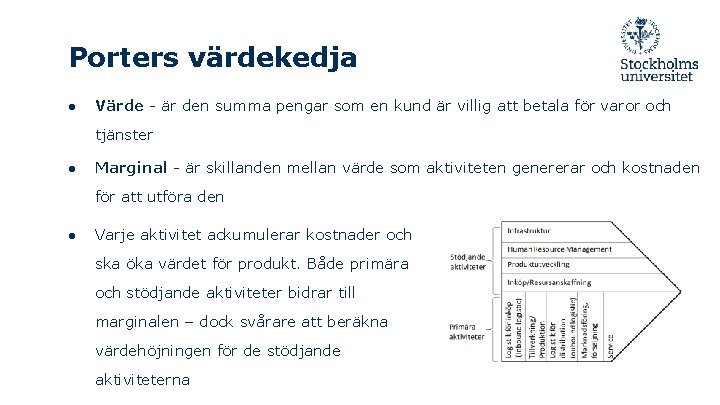 Porters värdekedja ● Värde - är den summa pengar som en kund är villig