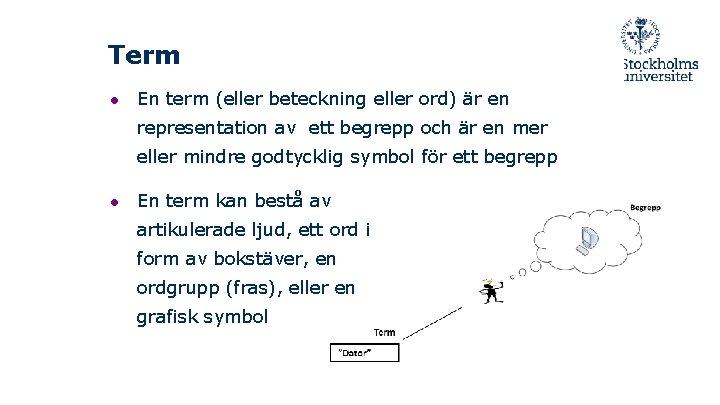 Term ● En term (eller beteckning eller ord) är en representation av ett begrepp