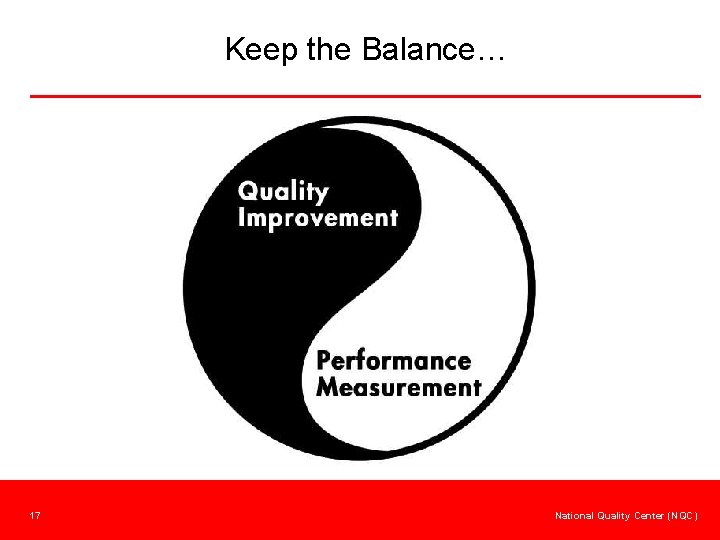 Keep the Balance… 17 National Quality Center (NQC) 