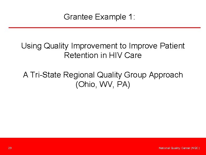 Grantee Example 1: Using Quality Improvement to Improve Patient Retention in HIV Care A