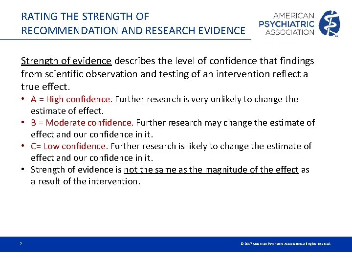 RATING THE STRENGTH OF RECOMMENDATION AND RESEARCH EVIDENCE Strength of evidence describes the level RATING THE STRENGTH OF RECOMMENDATION AND RESEARCH EVIDENCE Strength of evidence describes the level