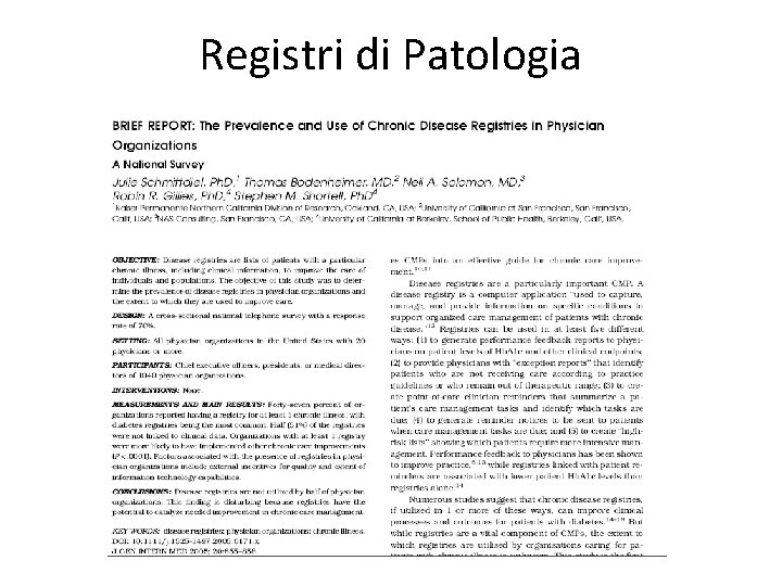 Registri di Patologia 