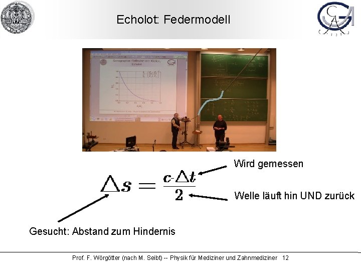 Echolot: Federmodell Wird gemessen Welle läuft hin UND zurück Gesucht: Abstand zum Hindernis Prof.