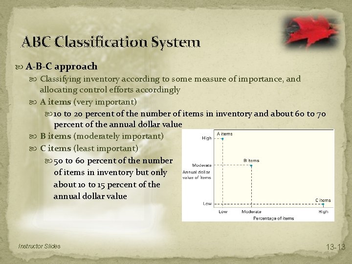 ABC Classification System A-B-C approach Classifying inventory according to some measure of importance, and ABC Classification System A-B-C approach Classifying inventory according to some measure of importance, and