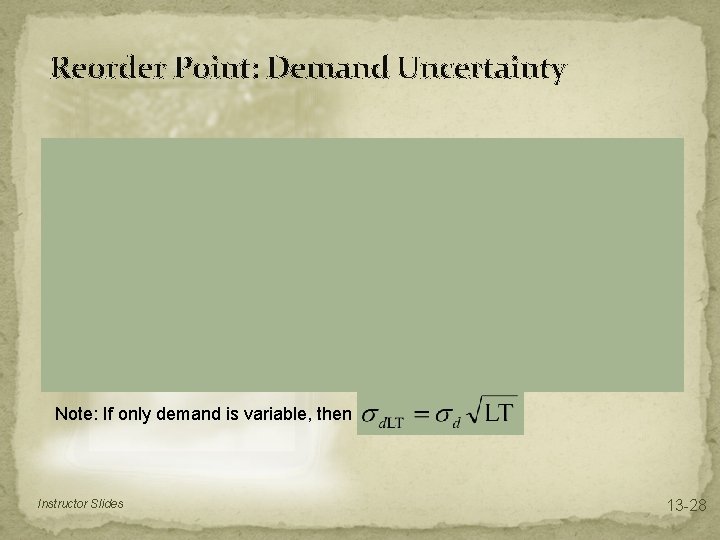 Reorder Point: Demand Uncertainty Note: If only demand is variable, then Instructor Slides 13 Reorder Point: Demand Uncertainty Note: If only demand is variable, then Instructor Slides 13