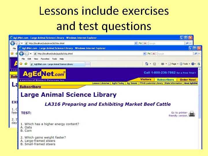Lessons include exercises and test questions 