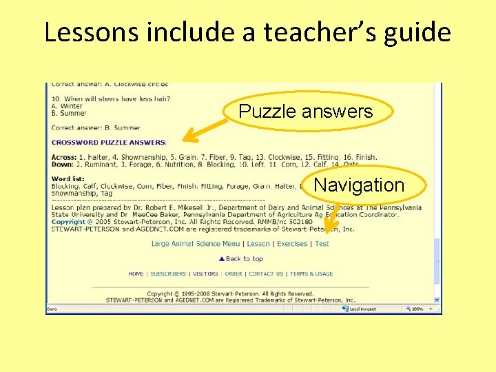 Lessons include a teacher’s guide Puzzle answers Navigation 