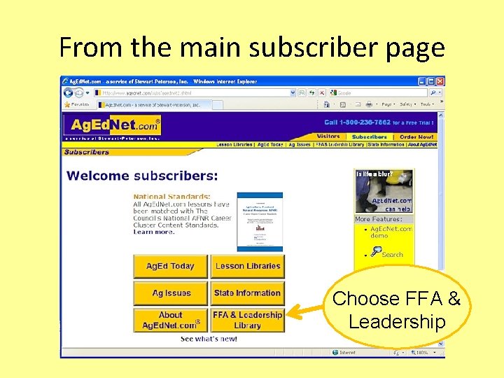 From the main subscriber page Choose FFA & Leadership 