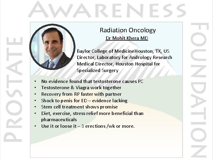 Radiation Oncology Dr Mohit Khera MD Baylor College of Medicine. Houston, TX, US Director,