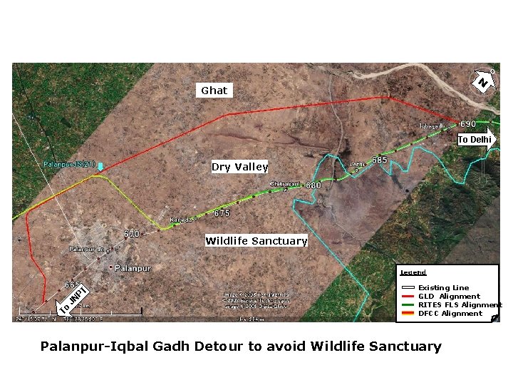N Ghat To Delhi Dry Valley Wildlife Sanctuary To JN PT Legend Existing Line