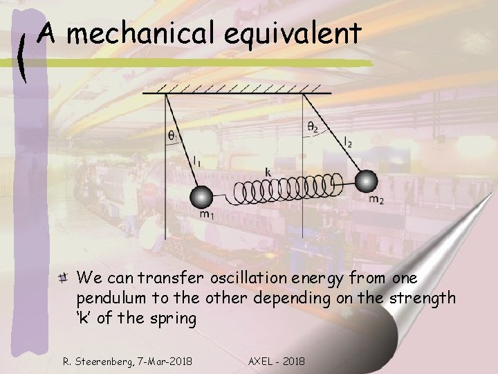 A mechanical equivalent We can transfer oscillation energy from one pendulum to the other