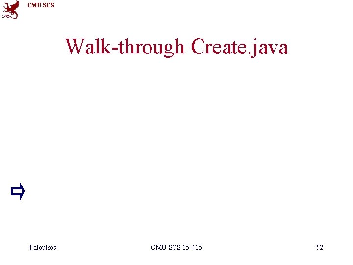 CMU SCS Walk-through Create. java Faloutsos CMU SCS 15 -415 52 