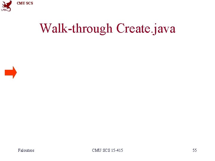 CMU SCS Walk-through Create. java Faloutsos CMU SCS 15 -415 55 