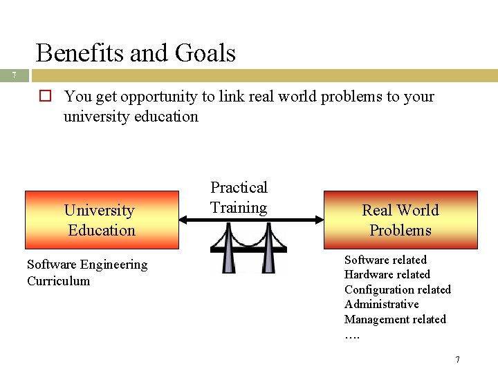 Benefits and Goals 7 You get opportunity to link real world problems to your