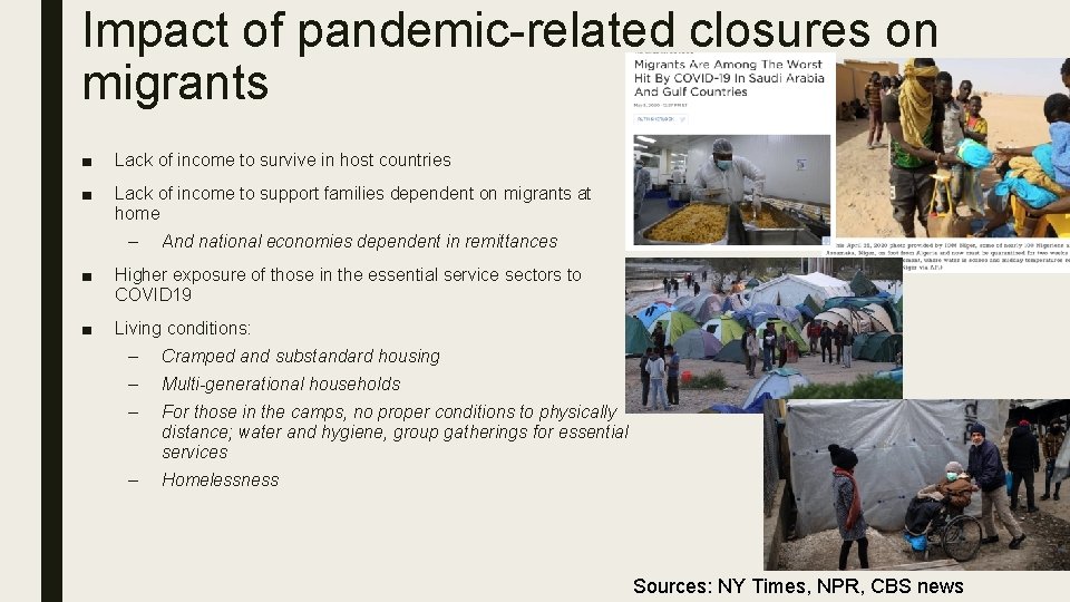 Impact of pandemic-related closures on migrants ■ Lack of income to survive in host Impact of pandemic-related closures on migrants ■ Lack of income to survive in host