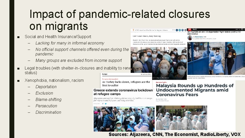 Impact of pandemic-related closures on migrants ■ Social and Health Insurance/Support – Lacking for Impact of pandemic-related closures on migrants ■ Social and Health Insurance/Support – Lacking for