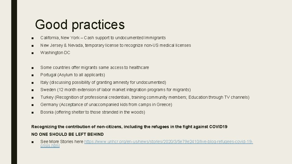 Good practices ■ California, New York – Cash support to undocumented Immigrants ■ New Good practices ■ California, New York – Cash support to undocumented Immigrants ■ New