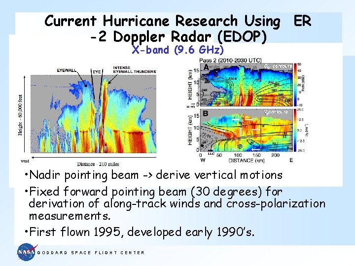 Current Hurricane Research Using ER -2 Doppler Radar (EDOP) X-band (9. 6 GHz) •