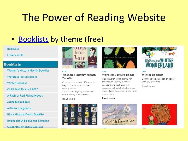 The Power of Reading Website • Booklists by theme (free) The Power of Reading Website • Booklists by theme (free)