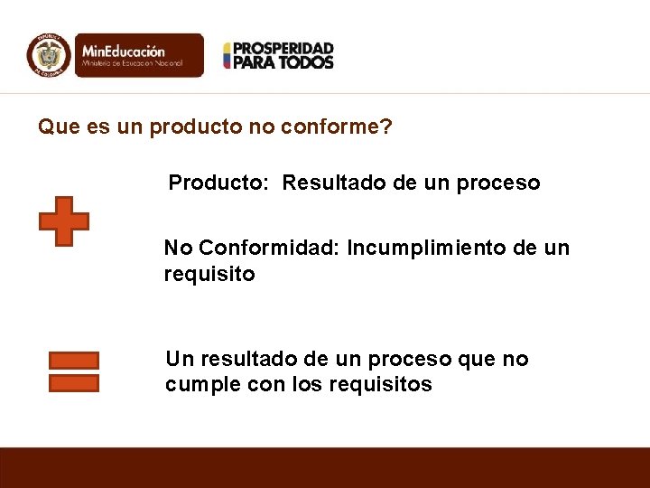 Que es un producto no conforme? Producto: Resultado de un proceso No Conformidad: Incumplimiento