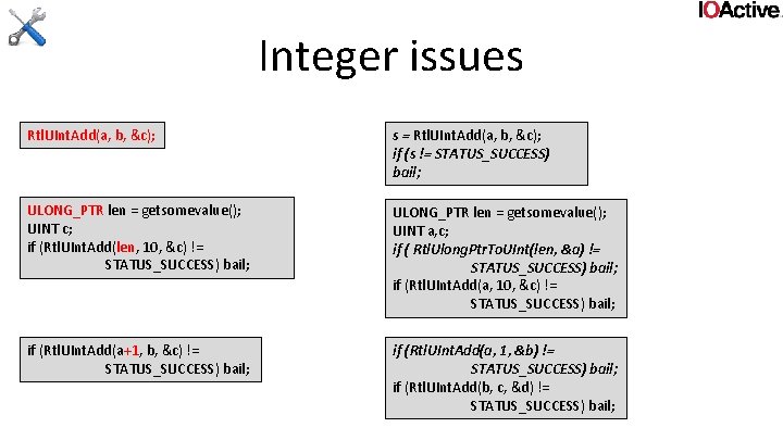 Integer issues Rtl. UInt. Add(a, b, &c); s = Rtl. UInt. Add(a, b, &c);